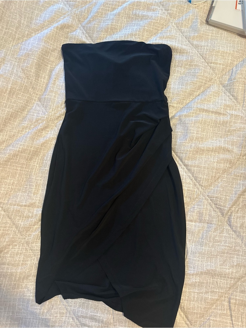 Olivaceous Strapless Black Draped Cocktail Dress